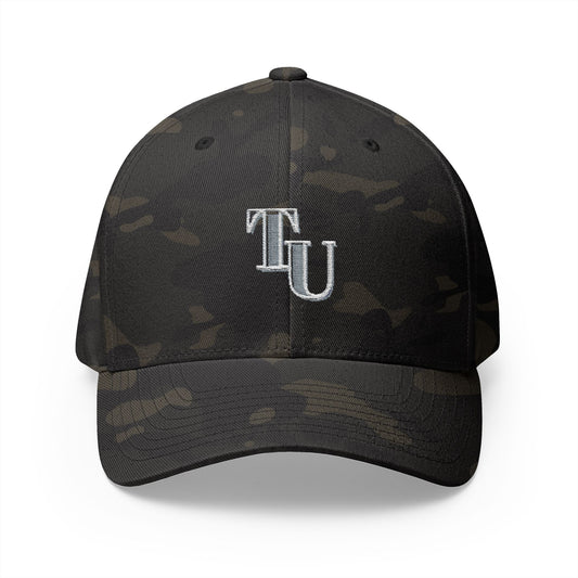 Embroidered TU Camo Cap — Structured Closed-Back Baseball Hat