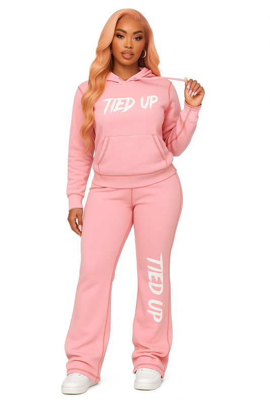 Tied Up Blush Redline Flare Stack Sweatsuit